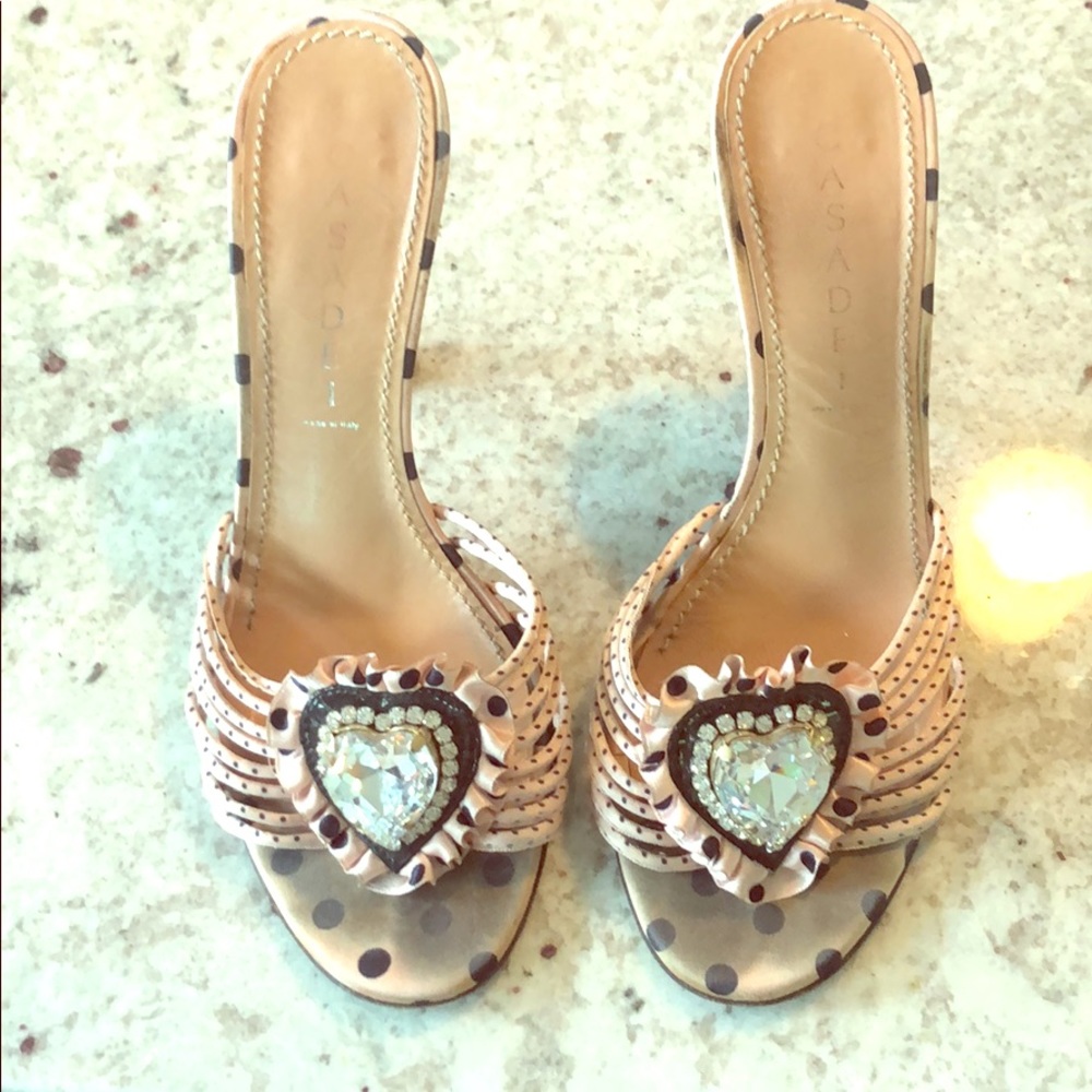 Vintage Casadei pink heart slides